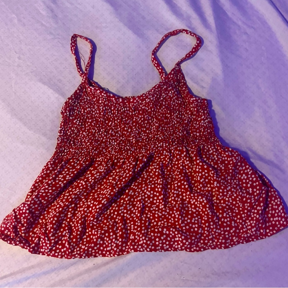 Red Flowey Shirt With White Dots